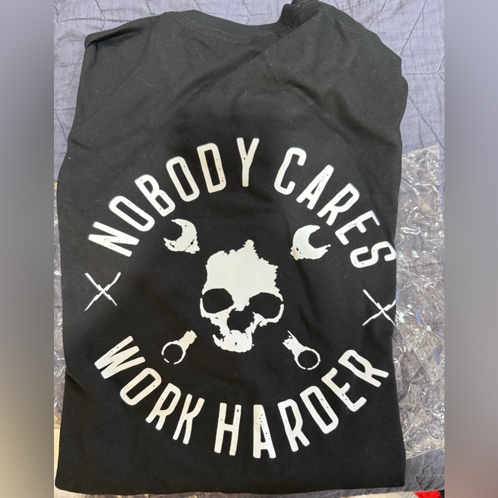 Men’s New XL Black Nobody Cares Work Harder Tshirt